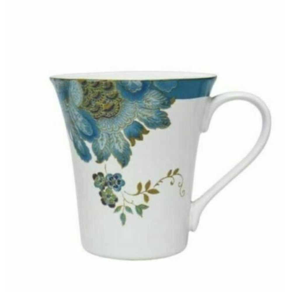 4 New 222 FIFTH ELIZA TEAL FLORAL PORCELAIN COFFEE TEA CUP MUG